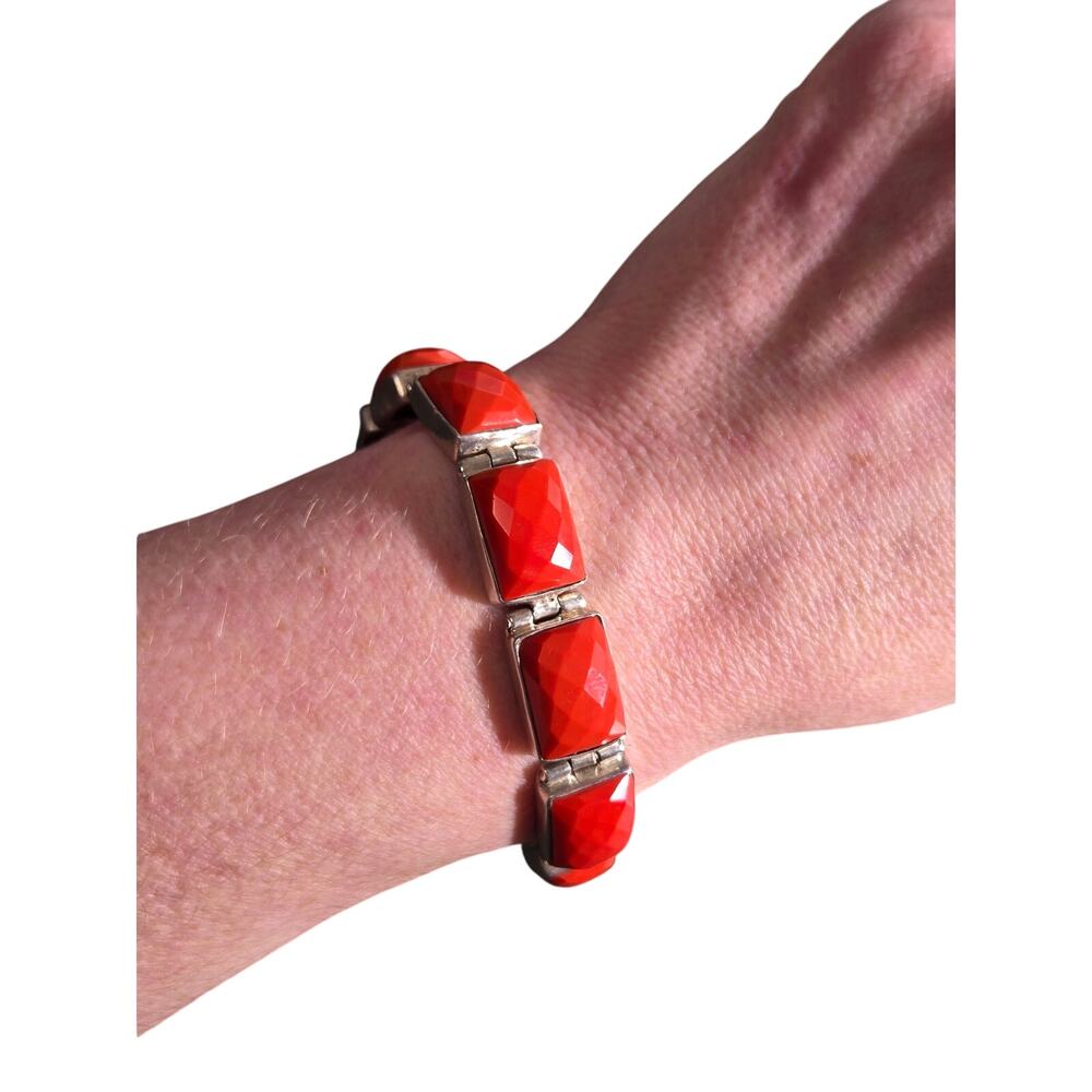 Sterling Silver Faceted Red Coral Bracelet